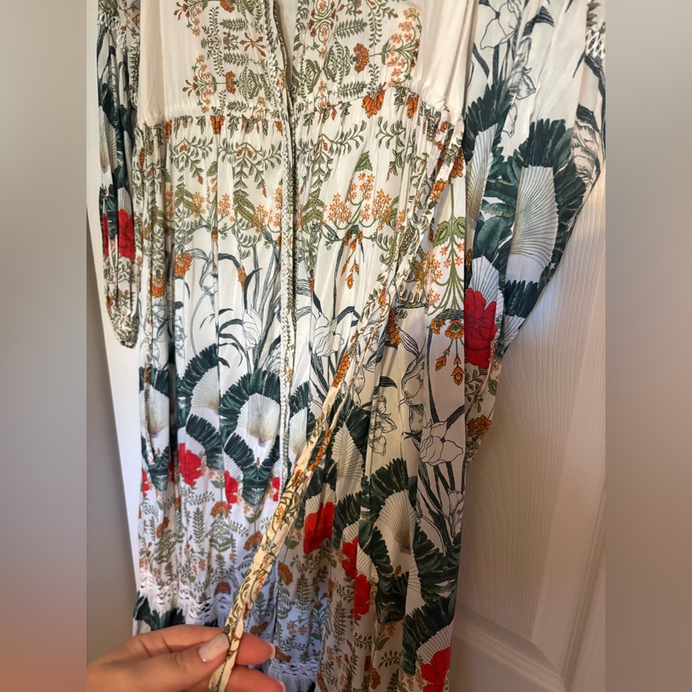 Anthropologie Ivory Maxi Dress with Red & Green Floral Print - Picture 5 of 6